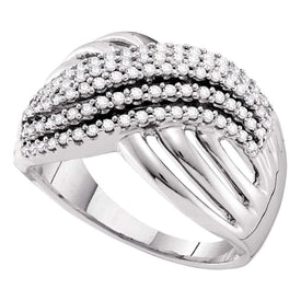 Radiant Elegance: 14kt White Gold Diamond Crossover Strand Band Ring Top View from Splendid Jewellery