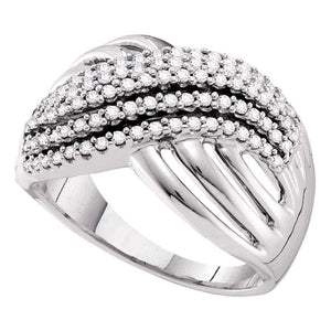 Diamond Band | 14kt White Gold Womens Round Diamond Crossover Strand Band Ring 1/2 Cttw | Splendid Jewellery GND