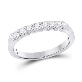 Radiant Elegance: 14kt White Gold Womens Round Diamond Single Row Band Ring 1/3 Cttw - Top View