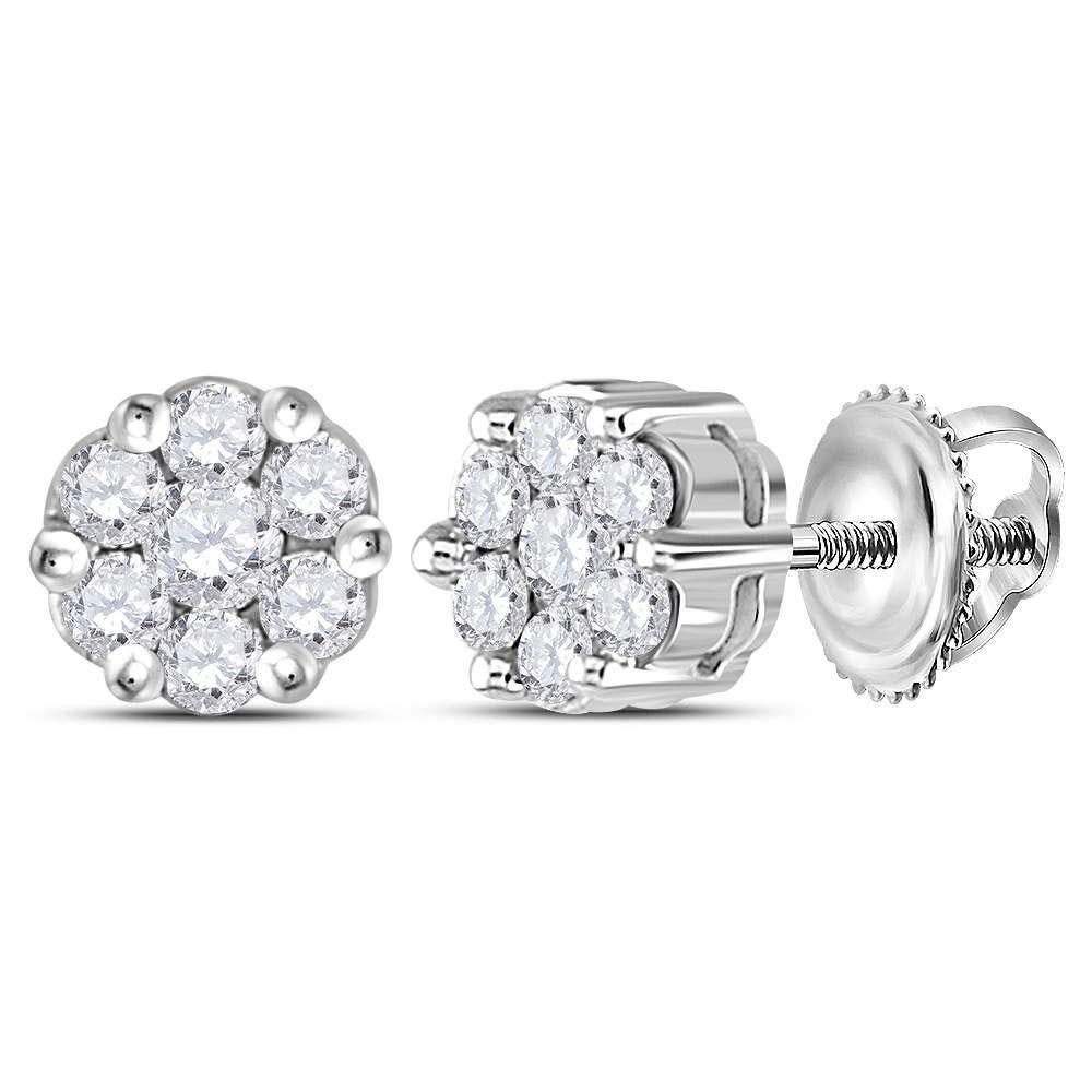Diamond Blossom Sterling Silver Earrings: Sparkling Floral Cluster Beauty - Splendid Jewellery