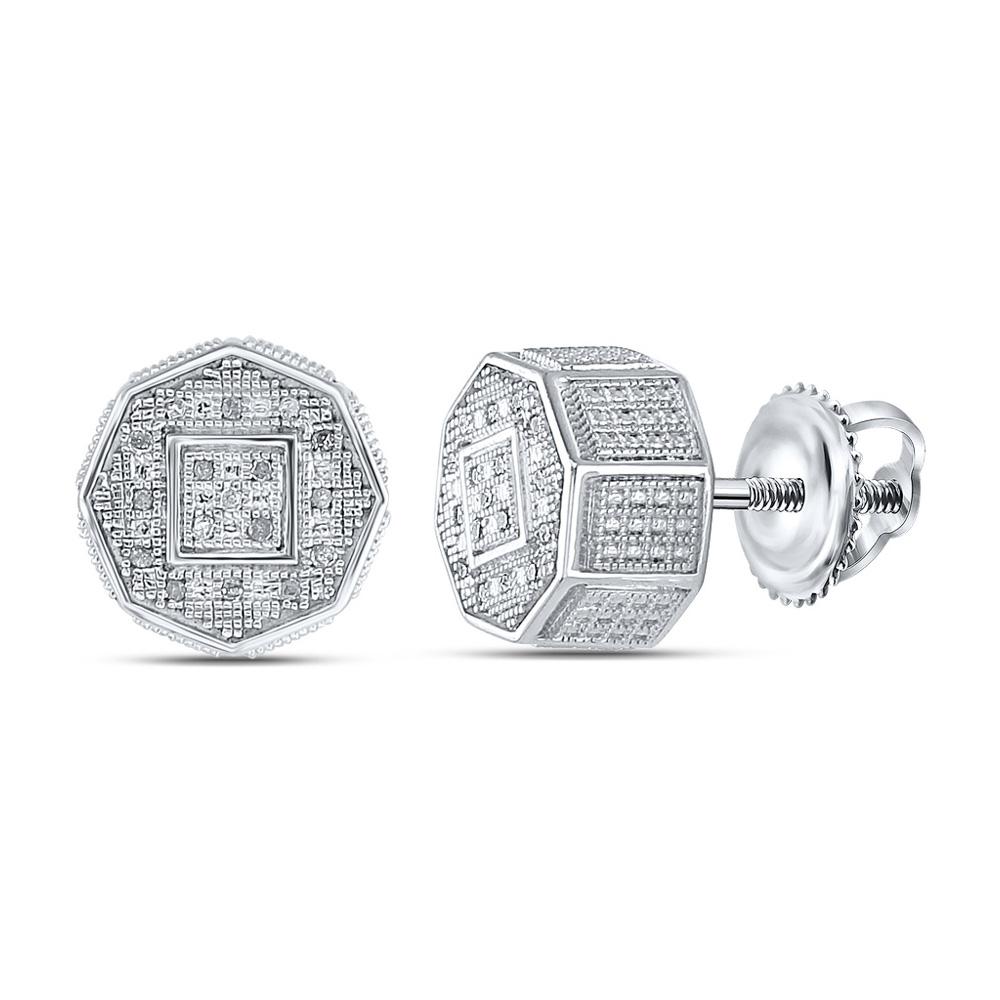 Diamond Brilliance: Sterling Silver Cluster Stud Earrings with 1/10 Cttw of Natural Diamonds - Splendid Jewellery