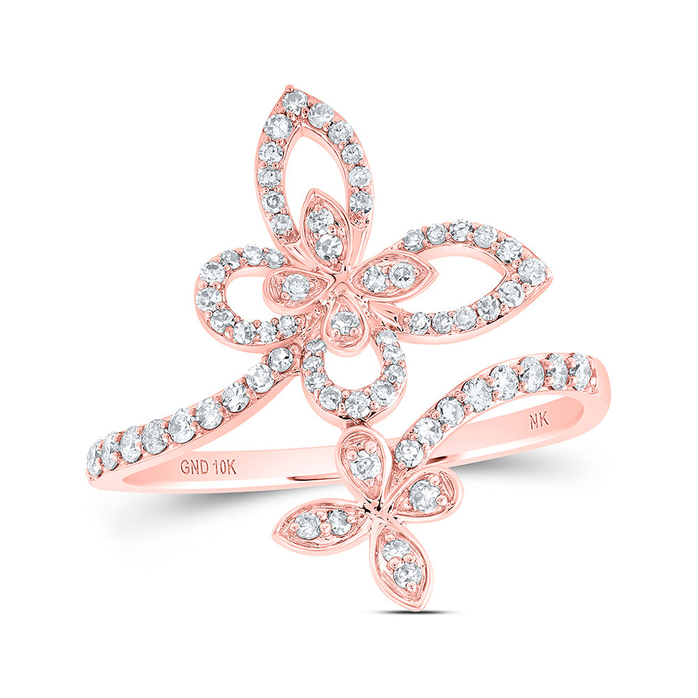Diamond Butterfly Ring | 10kt Rose Gold Womens Round Diamond Bypass Butterfly Ring 1/3 Cttw | Splendid Jewellery GND