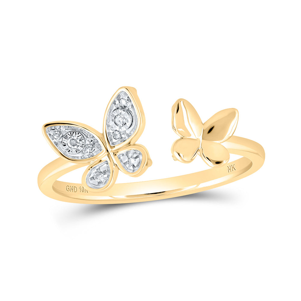 Diamond Butterfly Ring | 10kt Yellow Gold Womens Round Diamond Butterfly Ring .03 Cttw | Splendid Jewellery GND