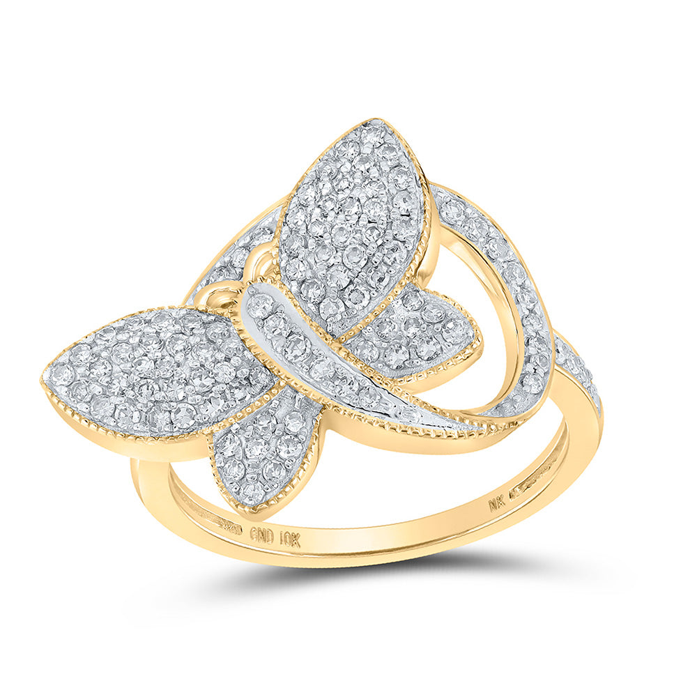 Diamond Butterfly Ring | 10kt Yellow Gold Womens Round Diamond Butterfly Ring 1/2 Cttw | Splendid Jewellery GND
