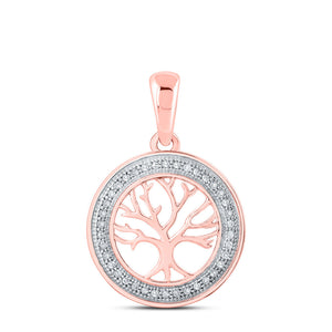 Diamond Circle Pendant | 10kt Rose Gold Womens Round Diamond Tree of Life Circle Pendant 1/10 Cttw | Splendid Jewellery GND
