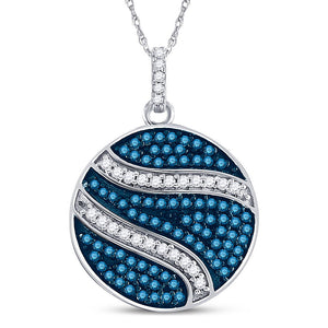 Diamond Circle Pendant | 10kt White Gold Womens Round Blue Color Enhanced Diamond Circle Pendant 3/4 Cttw | Splendid Jewellery GND