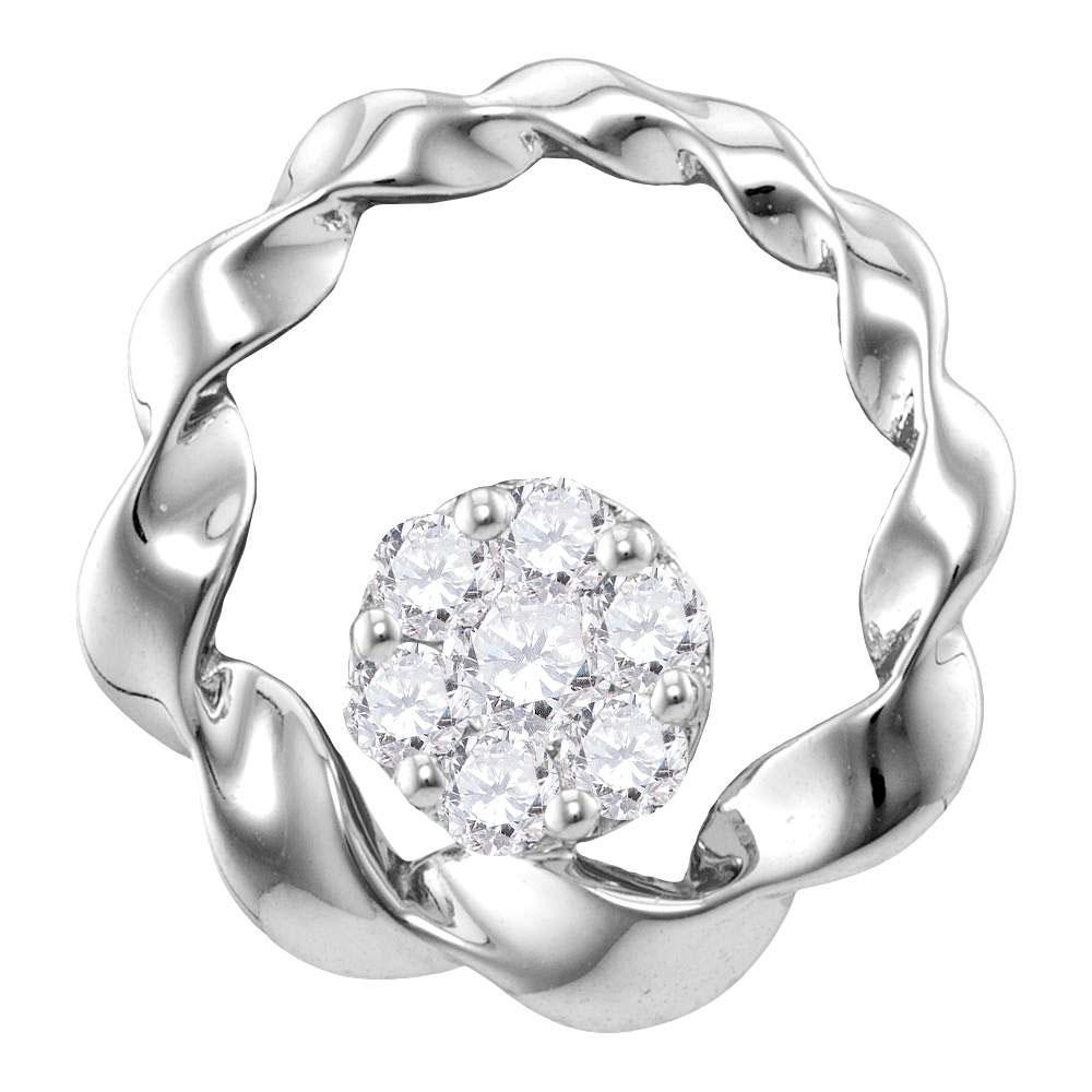 Diamond Circle Pendant | 10kt White Gold Womens Round Diamond Circle Cradled Cluster Pendant 1/4 Cttw | Splendid Jewellery GND