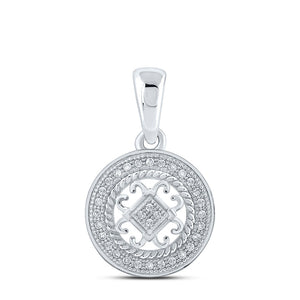 Diamond Circle Pendant | 10kt White Gold Womens Round Diamond Circle Pendant 1/10 Cttw | Splendid Jewellery GND