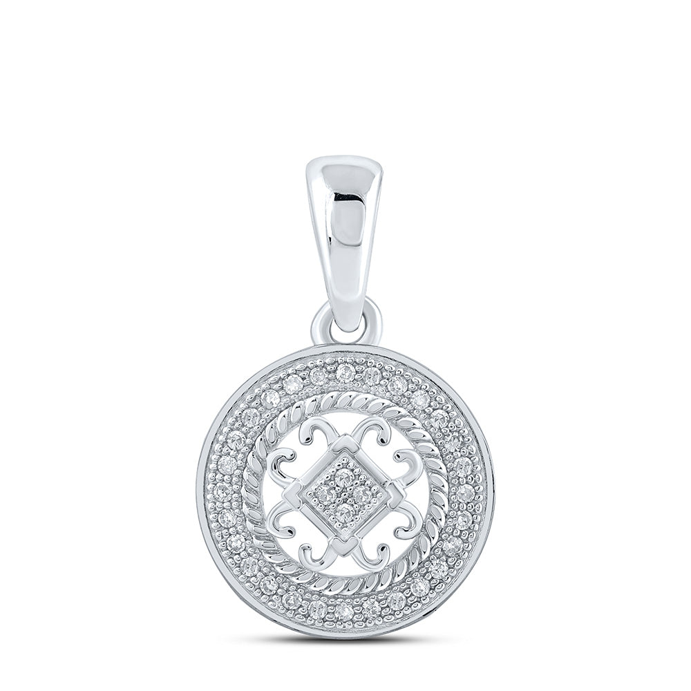 Diamond Circle Pendant | 10kt White Gold Womens Round Diamond Circle Pendant 1/10 Cttw | Splendid Jewellery GND