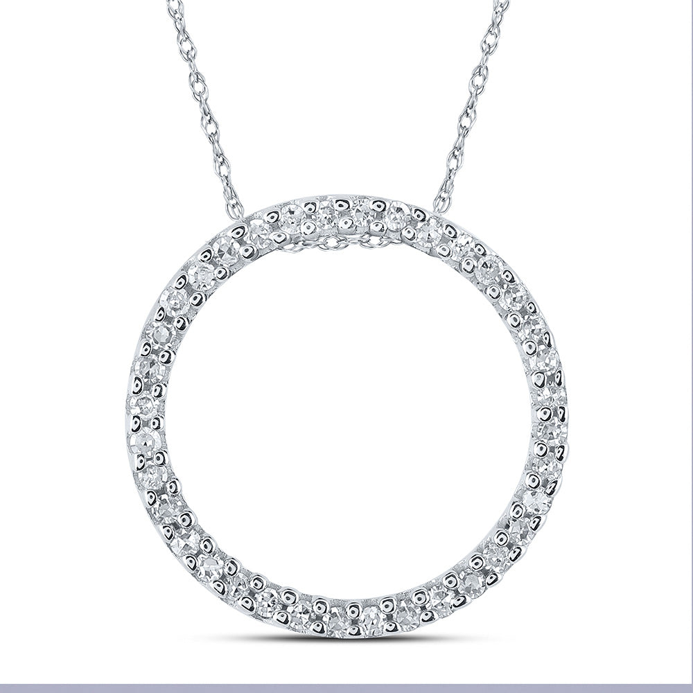 Diamond Circle Pendant | 10kt White Gold Womens Round Diamond Circle Pendant 1/6 Cttw | Splendid Jewellery GND