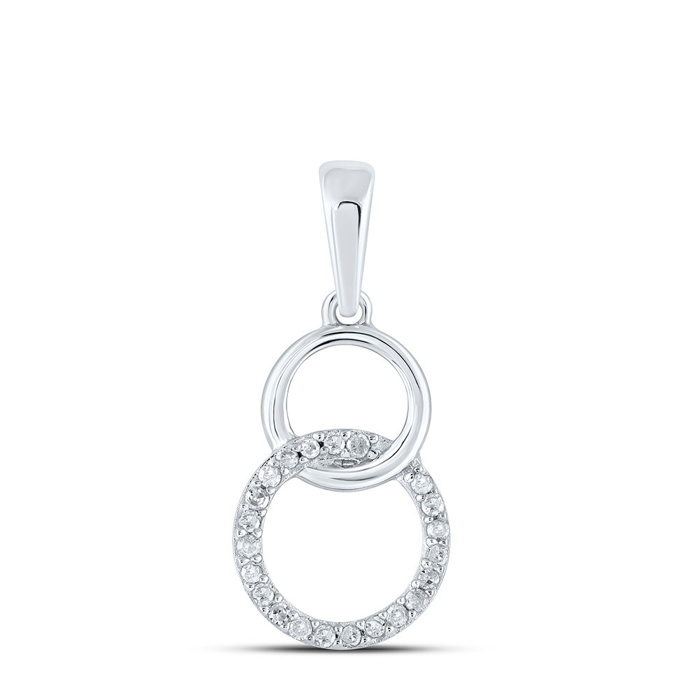 Diamond Circle Pendant | 10kt White Gold Womens Round Diamond Interlocking Circle Pendant 1/20 Cttw | Splendid Jewellery GND