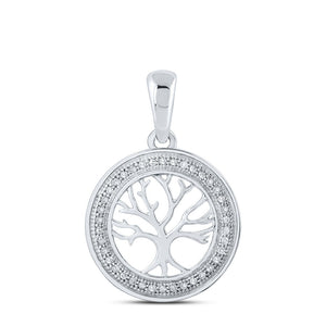 Diamond Circle Pendant | 10kt White Gold Womens Round Diamond Tree of Life Circle Pendant 1/10 Cttw | Splendid Jewellery GND