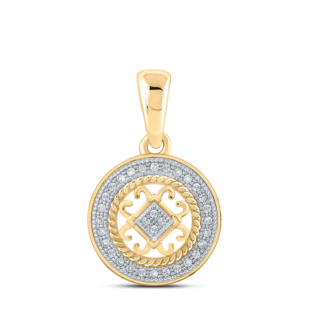Diamond Circle Pendant | 10kt Yellow Gold Womens Round Diamond Circle Pendant 1/10 Cttw | Splendid Jewellery GND