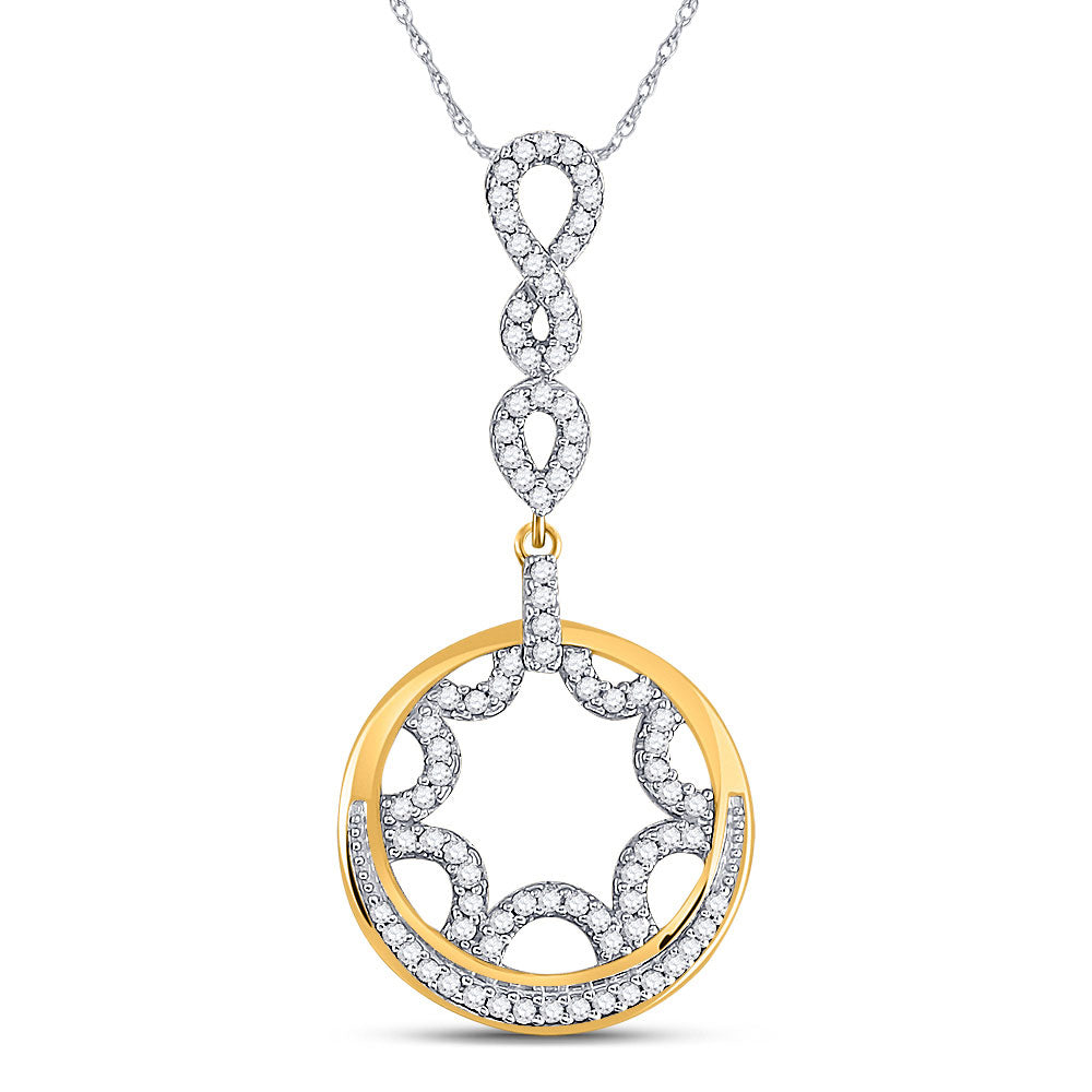 Diamond Circle Pendant | 10kt Yellow Gold Womens Round Diamond Dangle Circle Pendant 1/4 Cttw | Splendid Jewellery GND