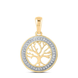 Diamond Circle Pendant | 10kt Yellow Gold Womens Round Diamond Tree of Life Circle Pendant 1/10 Cttw | Splendid Jewellery GND