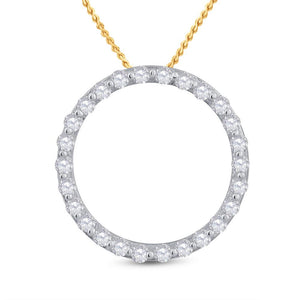 Diamond Circle Pendant | 14kt Yellow Gold Womens Round Diamond Circle Outline Pendant 1/2 Cttw | Splendid Jewellery GND