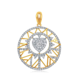 Diamond Circle Pendant | 14kt Yellow Gold Womens Round Diamond Modern Starburst Heart Pendant 5/8 Cttw | Splendid Jewellery GND