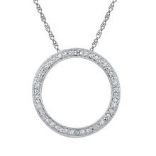 Load image into Gallery viewer, Radiant Love Diamond Circle Pendant | Sterling Silver Womens Round Diamond Circle Outline Pendant 1/20 Cttw | Splendid Jewellery  Top View from Splendid Jewellery