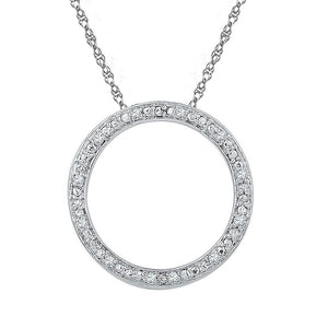 Diamond Circle Pendant | Sterling Silver Womens Round Diamond Circle Outline Pendant 1/20 Cttw | Splendid Jewellery GND