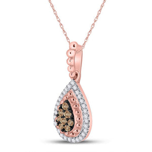 Diamond Cluster Pendant | 10kt Rose Gold Womens Round Brown Diamond Teardrop Pendant 1/4 Cttw | Splendid Jewellery GND