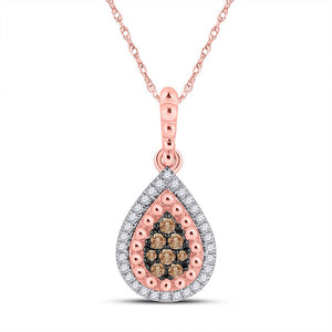 Diamond Cluster Pendant | 10kt Rose Gold Womens Round Brown Diamond Teardrop Pendant 1/4 Cttw | Splendid Jewellery GND