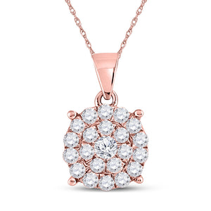Diamond Cluster Pendant | 10kt Rose Gold Womens Round Diamond Cluster Pendant 1 Cttw | Splendid Jewellery GND