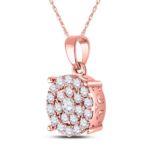 Diamond Cluster Pendant | 10kt Rose Gold Womens Round Diamond Cluster Pendant 1 Cttw | Splendid Jewellery GND