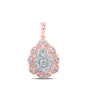 Diamond Cluster Pendant | 10kt Rose Gold Womens Round Diamond Teardrop Pendant 1/2 Cttw | Splendid Jewellery GND