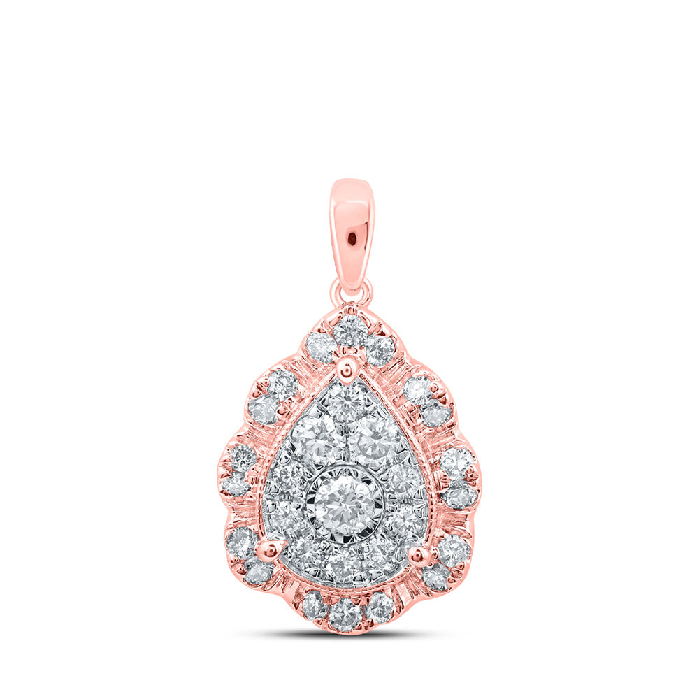 Diamond Cluster Pendant | 10kt Rose Gold Womens Round Diamond Teardrop Pendant 3/4 Cttw | Splendid Jewellery GND