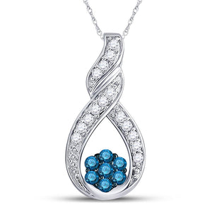 Diamond Cluster Pendant | 10kt White Gold Womens Round Blue Color Enhanced Diamond Cradled Cluster Pendant 1/4 Cttw | Splendid Jewellery GND