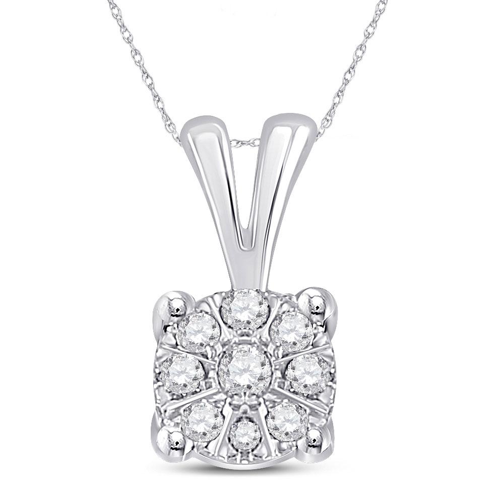 Diamond Cluster Pendant | 10kt White Gold Womens Round Diamond Cluster Pendant 1/12 Cttw | Splendid Jewellery GND