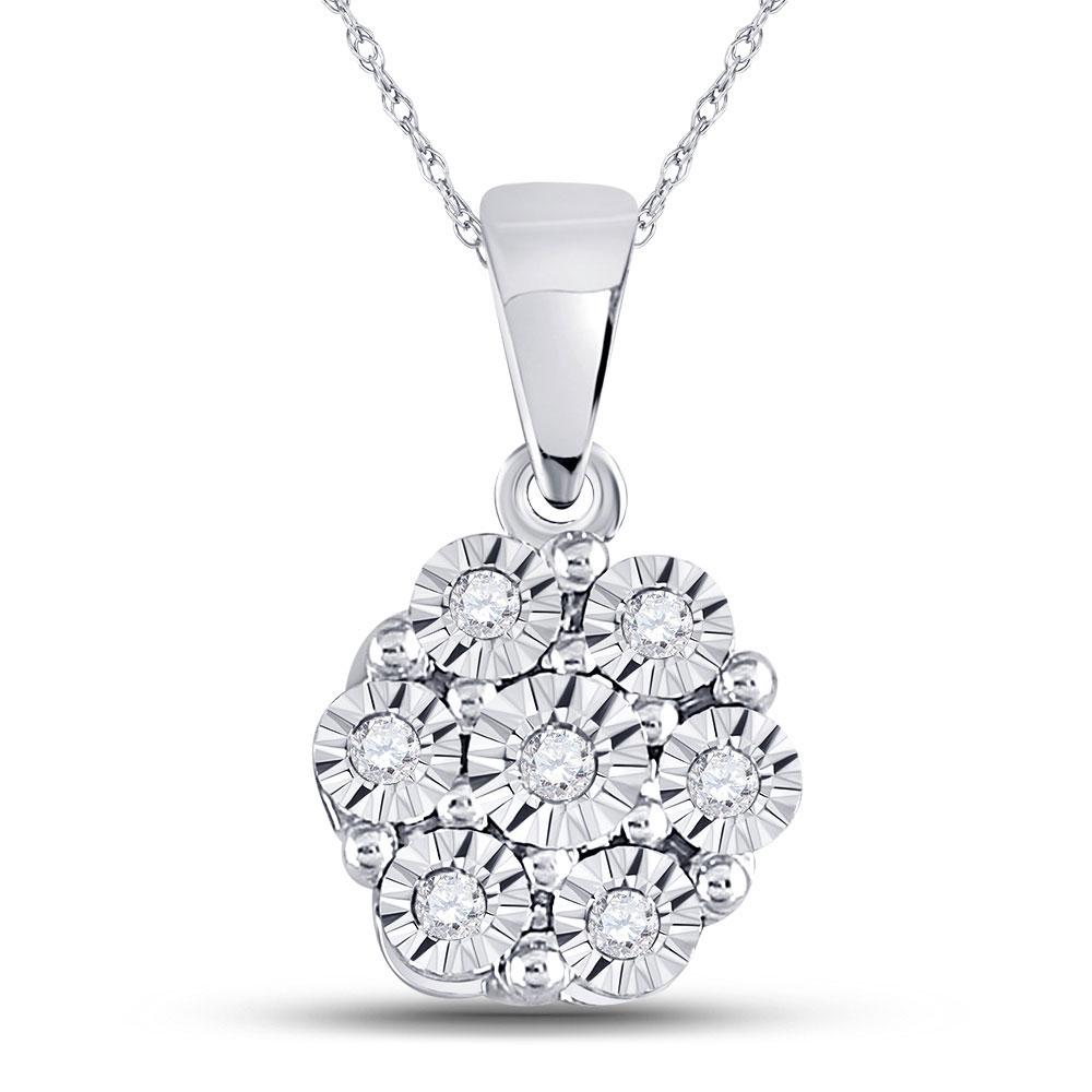 Diamond Cluster Pendant | 10kt White Gold Womens Round Diamond Cluster Pendant 1/20 Cttw | Splendid Jewellery GND