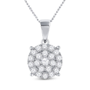Diamond Cluster Pendant | 10kt White Gold Womens Round Diamond Cluster Pendant 2 Cttw | Splendid Jewellery GND