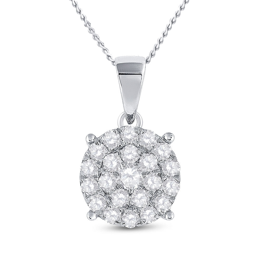 Diamond Cluster Pendant | 10kt White Gold Womens Round Diamond Cluster Pendant 2 Cttw | Splendid Jewellery GND