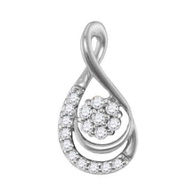 Load image into Gallery viewer, Radiant Blossom Diamond Pendant | 10kt White Gold Womens Round Diamond Floral Teardrop Pendant 1/10 Cttw  Top View from Splendid Jewellery