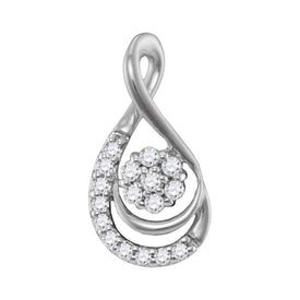 Radiant Blossom Diamond Pendant | 10kt White Gold Womens Round Diamond Floral Teardrop Pendant 1/10 Cttw  Top View from Splendid Jewellery