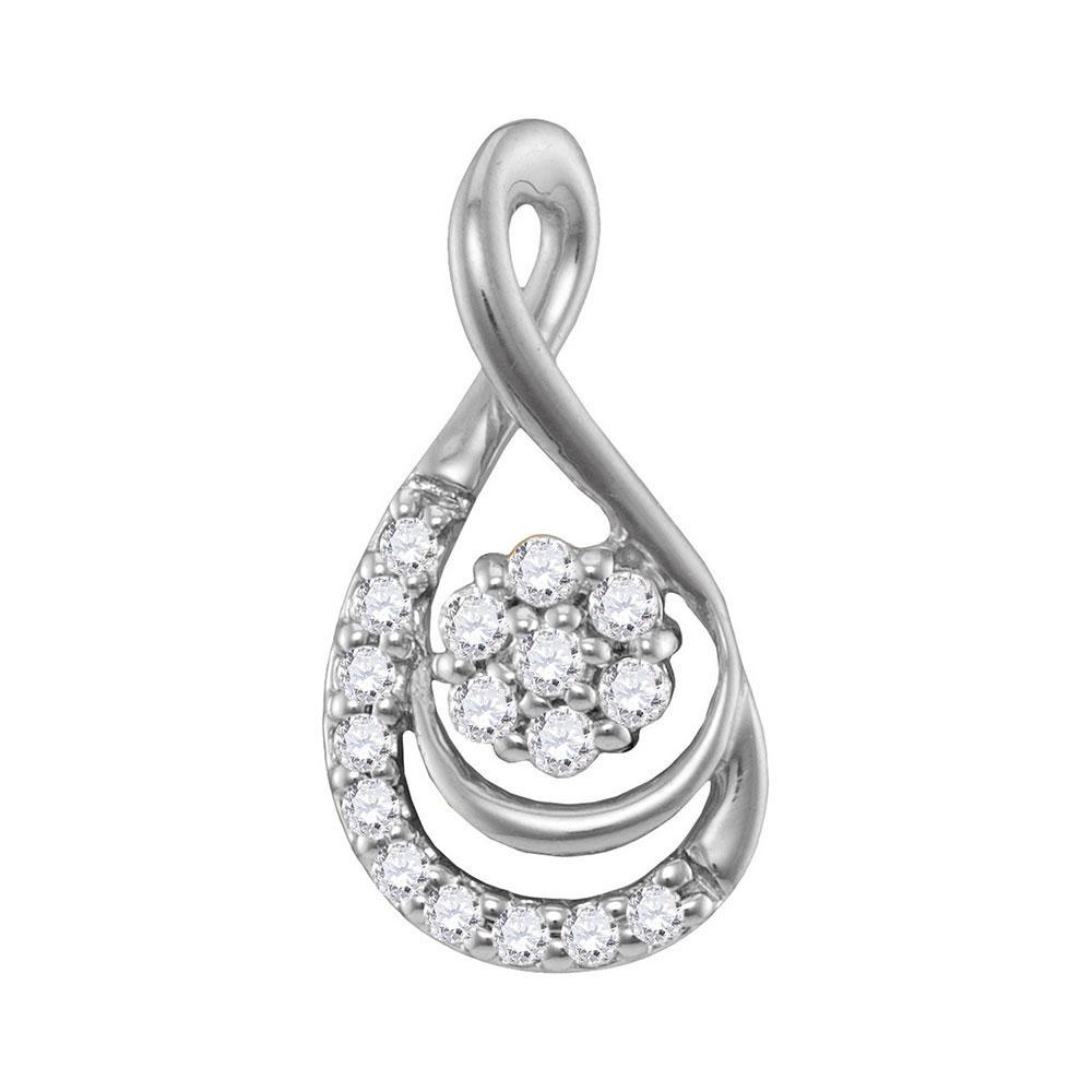 Diamond Cluster Pendant | 10kt White Gold Womens Round Diamond Flower Cluster Teardrop Pendant 1/10 Cttw | Splendid Jewellery GND