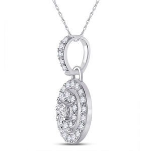 Diamond Cluster Pendant | 10kt White Gold Womens Round Diamond Oval Pendant 1/3 Cttw | Splendid Jewellery GND