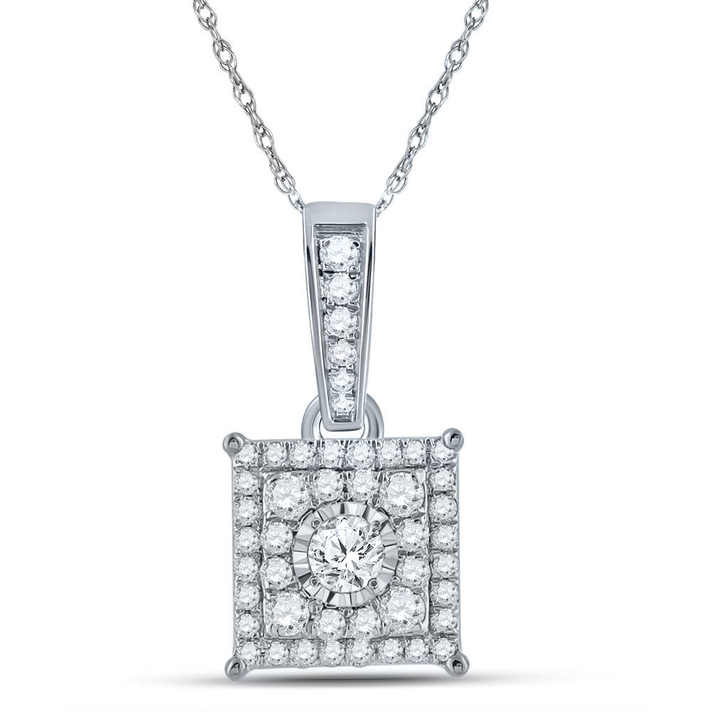 Diamond Cluster Pendant | 10kt White Gold Womens Round Diamond Square Pendant 1/4 Cttw | Splendid Jewellery GND
