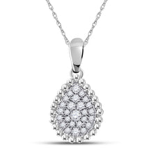 Load image into Gallery viewer, Teardrop Brilliance: 10kt White Gold Diamond Cluster Pendant Top view from the 10Kt White Gold Womens Round Diamond Teardrop Cluster Pendant 1 8 Cttwpin284947 collection by Splendid Jewellery