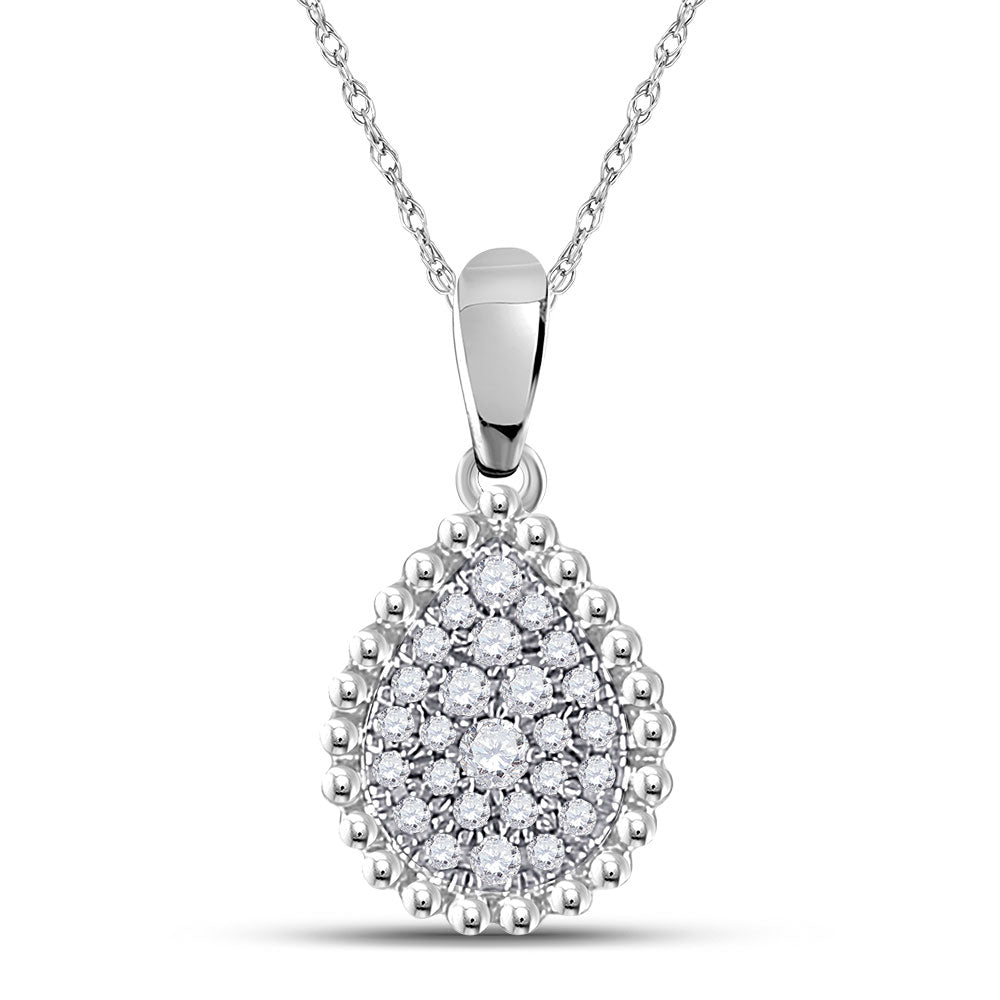 Diamond Cluster Pendant | 10kt White Gold Womens Round Diamond Teardrop Cluster Pendant 1/8 Cttw | Splendid Jewellery GND