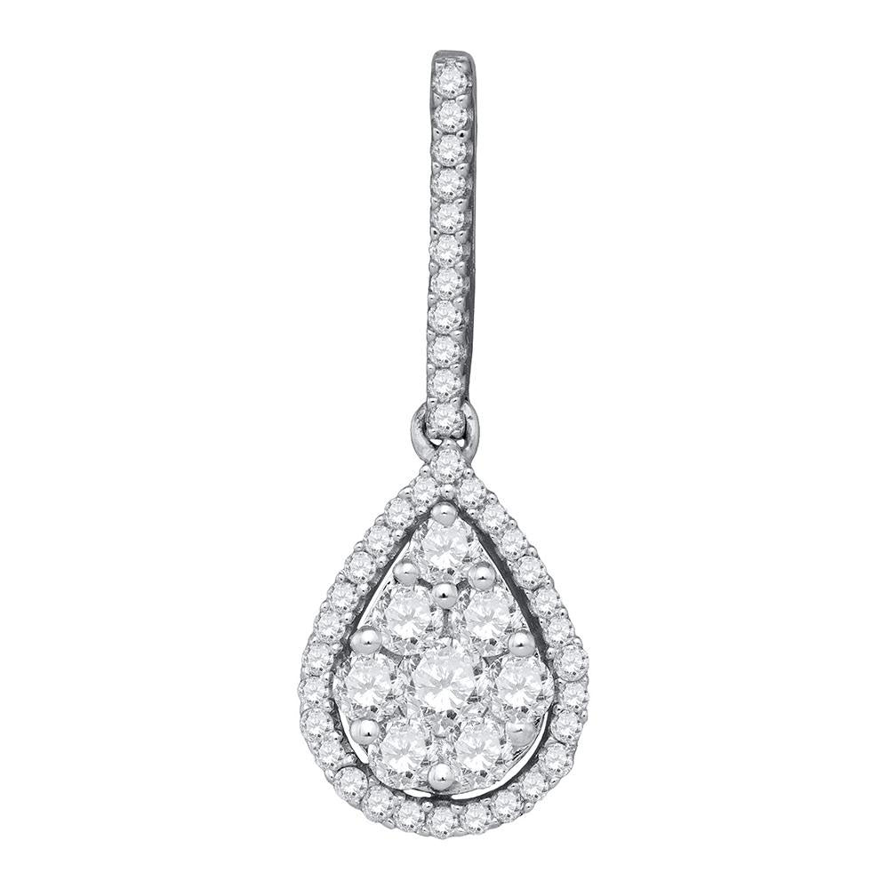 Diamond Cluster Pendant | 10kt White Gold Womens Round Diamond Teardrop Pendant 3/4 Cttw | Splendid Jewellery GND