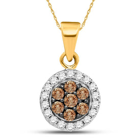 Brown Diamond Floral Cluster Pendant | 10kt Yellow Gold Women's Floral Cluster Pendant with Brown and White Diamonds  Top View from Splendid Jewellery