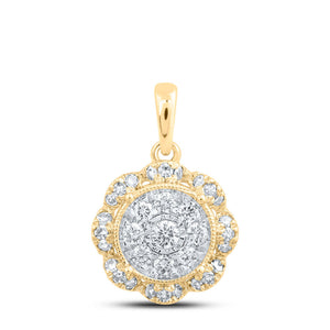 Diamond Cluster Pendant | 10kt Yellow Gold Womens Round Diamond Circle Pendant 1/3 Cttw | Splendid Jewellery GND