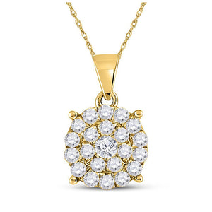 Diamond Cluster Pendant | 10kt Yellow Gold Womens Round Diamond Cluster Pendant 1 Cttw | Splendid Jewellery GND