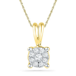 Diamond Cluster Pendant | 10kt Yellow Gold Womens Round Diamond Cluster Pendant 1/12 Cttw | Splendid Jewellery GND