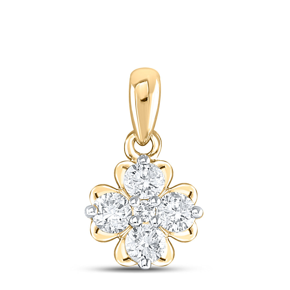 Diamond Cluster Pendant | 10kt Yellow Gold Womens Round Diamond Cluster Pendant 1/3 Cttw | Splendid Jewellery GND