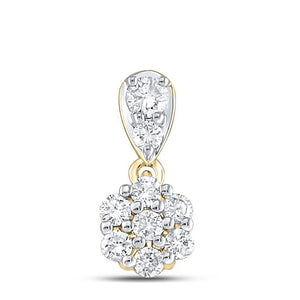 Diamond Cluster Pendant | 10kt Yellow Gold Womens Round Diamond Flower Cluster Pendant 1/5 Cttw | Splendid Jewellery GND
