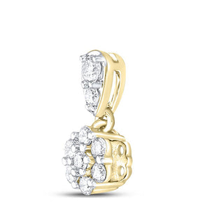 Diamond Cluster Pendant | 10kt Yellow Gold Womens Round Diamond Flower Cluster Pendant 1/5 Cttw | Splendid Jewellery GND
