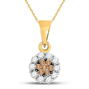 Diamond Cluster Pendant | 14k Yellow Gold Brown Flower Cluster Diamond Womens Pendant 1/4 Cttw | Splendid Jewellery GND